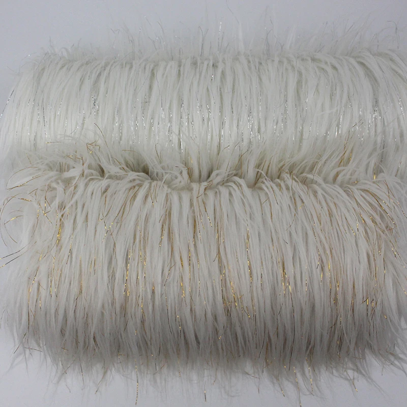 White Curly Long Plie Fur Garment Fabric Plush With Lurex Toy And Home Textiles