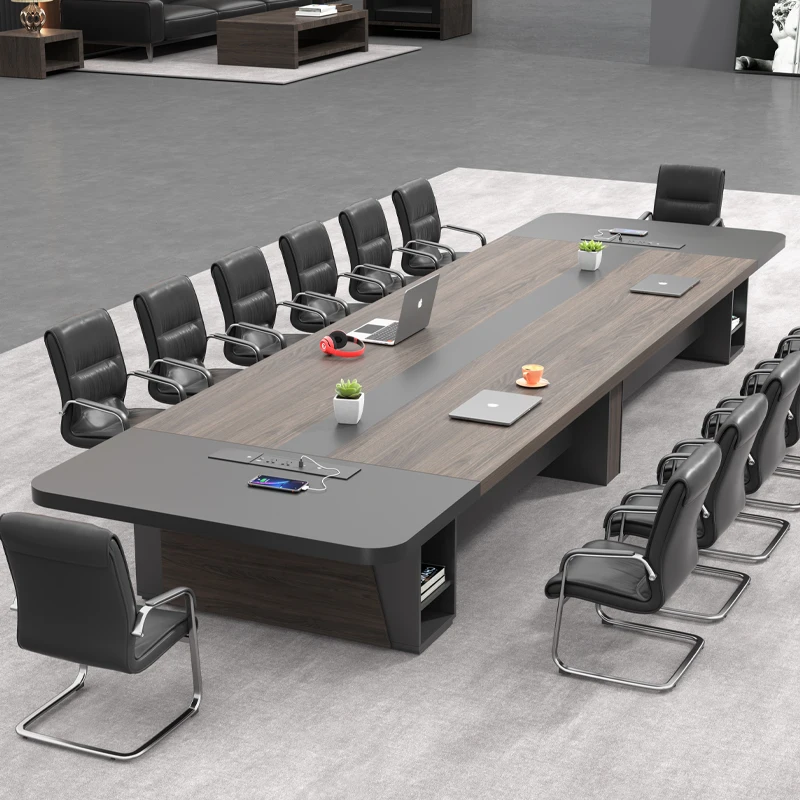 High-End Luxury Office Furniture Modern Wooden Meeting Table Chair Set for School Meeting Room Reception Desk Wood Panel Style