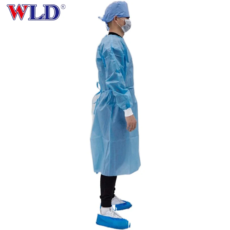 Hot Sale Hospital Medical 14GSM-40GSM CPE SMS Disposable Isolation Gown