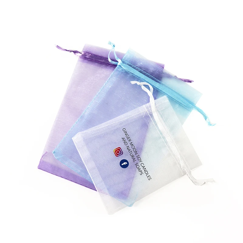 Custom Logo Printed 9x12cm 24 colors Small Packaging Pouch Net Yarn Drawstring Organza Wedding Gift Candy Decorative Bag