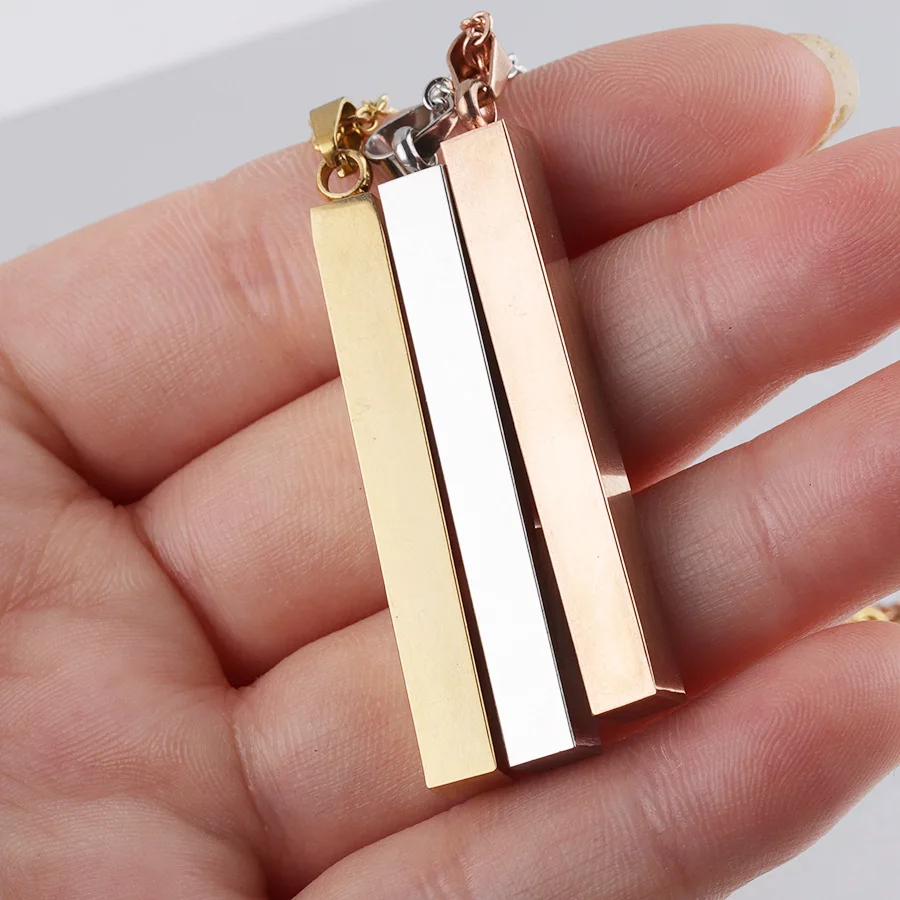 Wholesale Engraveable Bar Necklace Personalized Custom Gold Plated Stainless Steel 3d Bar Blank Necklace For Women Men