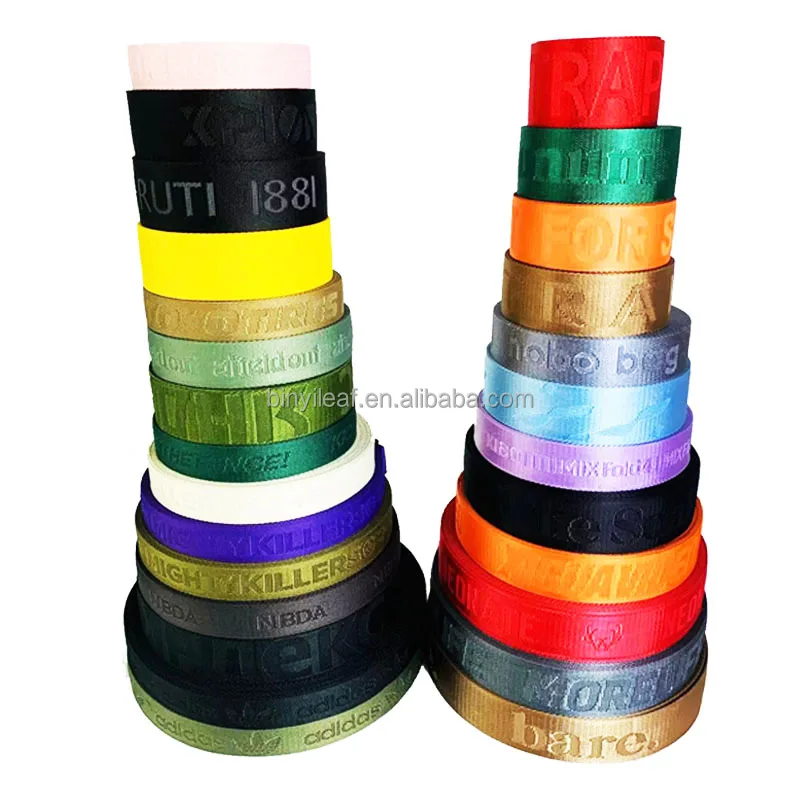 Factory Custom 38MM Embossed Woven Logo Recycled Polyester Webbing Tape Bag Strap Jacquard Durable Nylon Webbing For Shoes