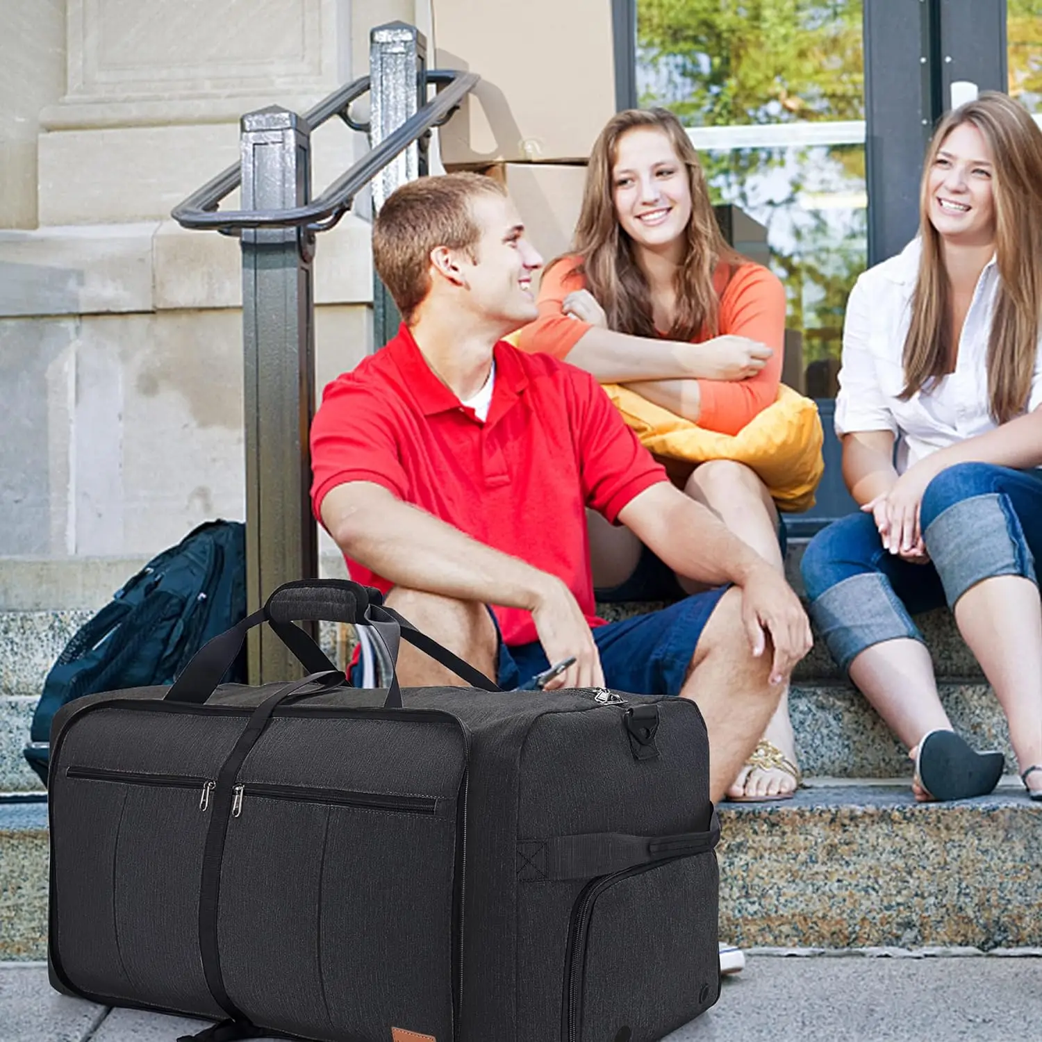 120L Foldable Lightweight Waterproof Sports Square Duffle Overnight Travel Duffel Bags with Shoe Compartment