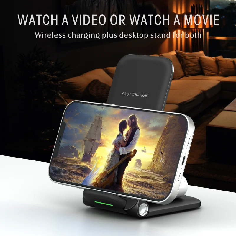 Mobile Phone Foldable Wireless Charger 3 In One Charging Wireless Desktop Charger Stand For Iwatch Earphone