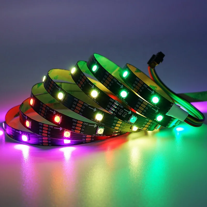 Customized CE RoHS Digital Multicolor Lighting 5v HD107S 30LED Rgb Tape LED Flexible Strip Light Addressable LED Strip