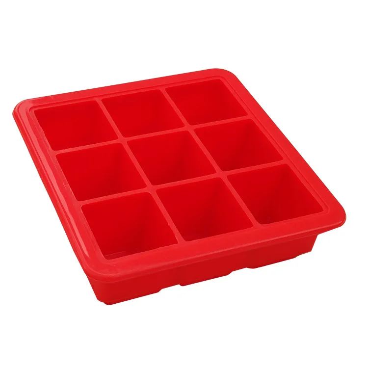 Silicone Ice Cube Tray with Lid 9 Grid Creative DIY Quick Freeze Mold Baby Food Grade Silicone Storage Box for Cake Bread