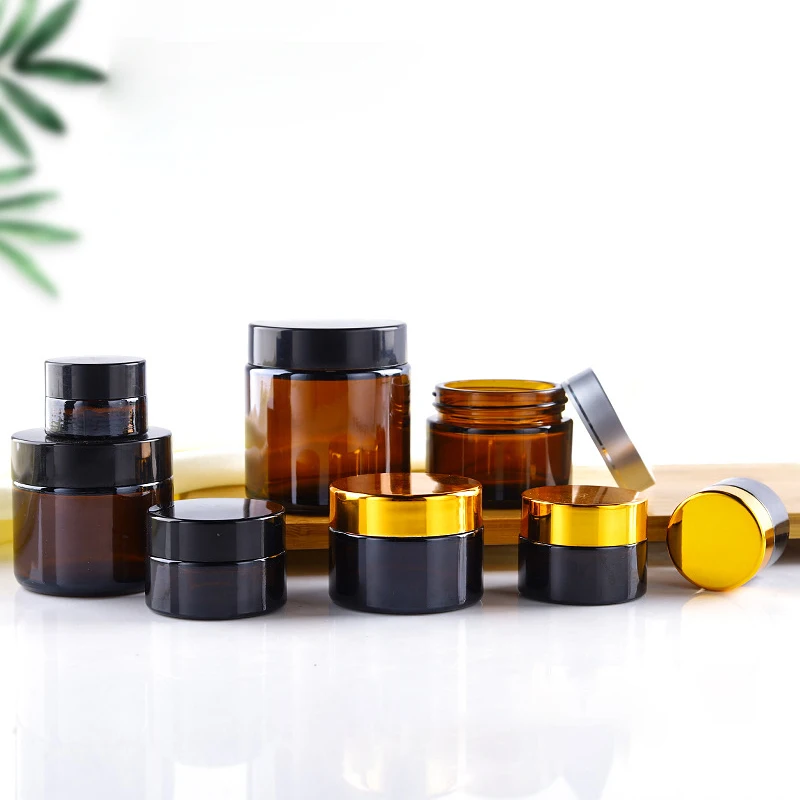 10 15 20 30 50 60 100 ml g cosmetic amber glass jar round small empty 10g 15g 20g 30g 50g 60g 100g 5g face cream with black lid