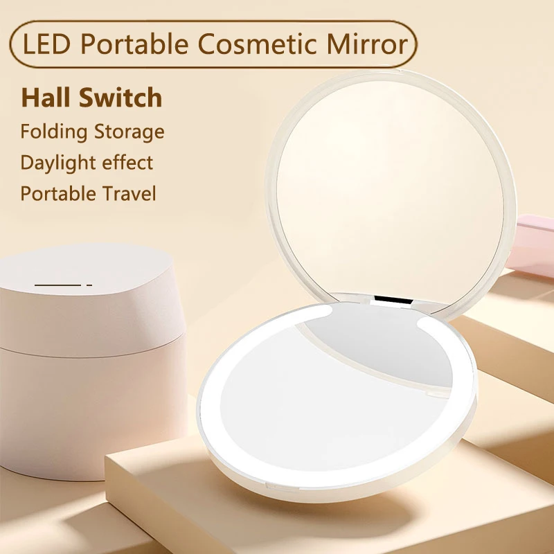LED Compact Mirror Chargeup Travel Lighted Round Purse Mirrors with 3X Magnifying Glass