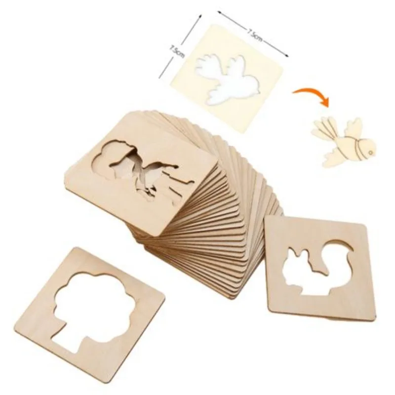 Wholesale Wooden Drawing Stencils Kit Board  Coloring Puzzle Arts Crafts  Educational brain Game Toys