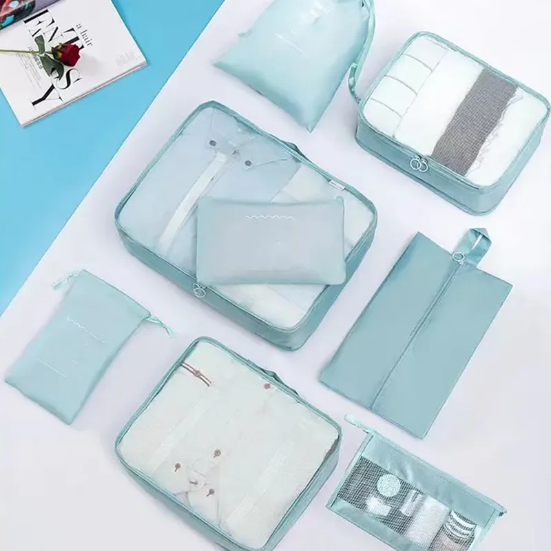 Factory Wholesale Lightweight Travel Luggage Organizer Bags 8 pcs Packing Cubes Travel bag Set with Laundry Shoe Bag