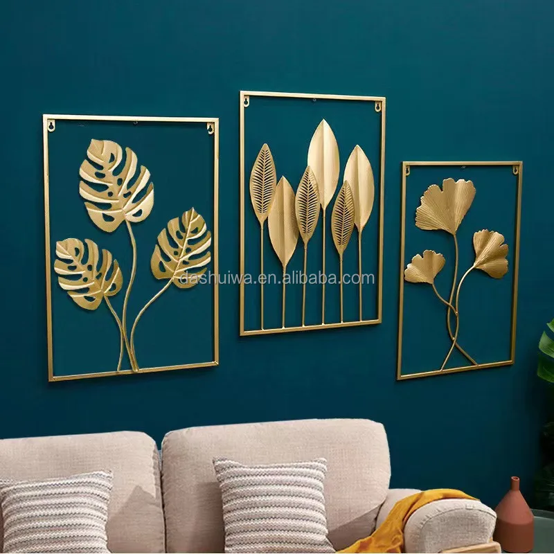 golden Leaves Iron Wall Modern Creative Living Room Sofa Background Wall Hanging Decorations Mosaic Wall Hanging Metal Crafts