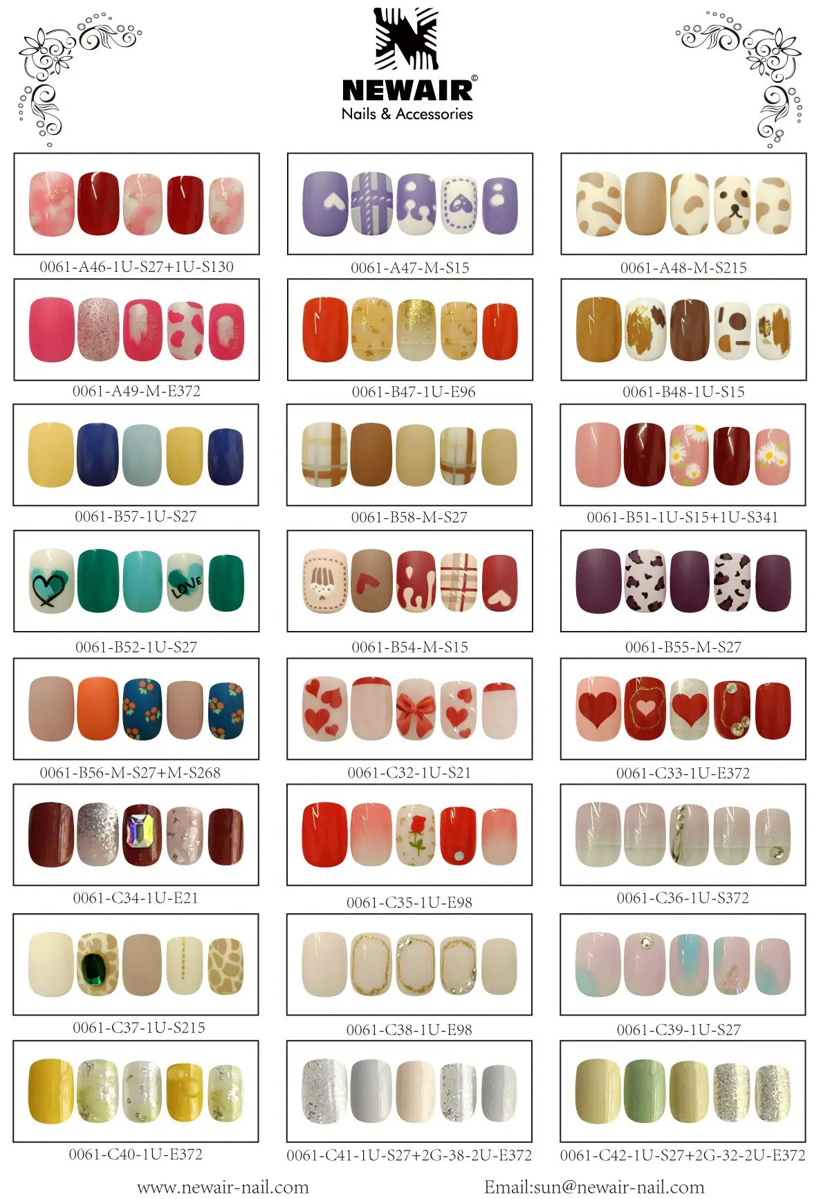 NEWAIR 24pcs/box matte design short square nail tip milk heart ice cream pattern press on nail false nail supplies