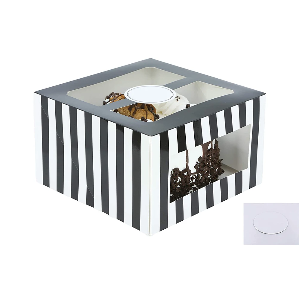 
Confection Protection Cardboard 10 x 10 x 6 Inch Panels Wedding Bake Sales Black Glossy Stripes Cake Boxes with Boards Bakery 