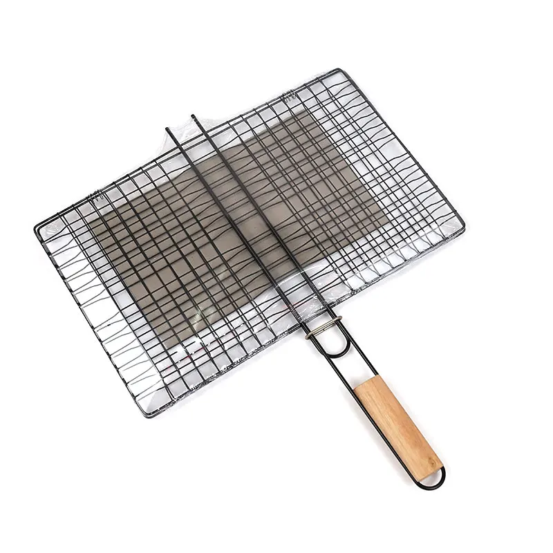 Сетка из нержавеющей стали для барбекю и гриля с деревянной ручкой аксессуары уличный гриль
