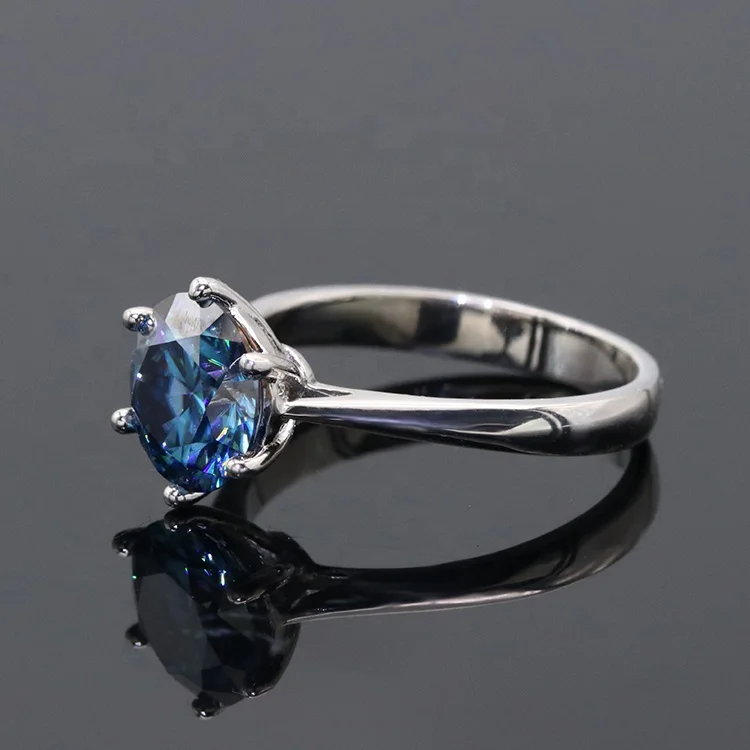 Fancy 1 carat /2 carat moissanite diamond ring women 925 sterling silver white whitd gold plated sapphire blue moissanite ring