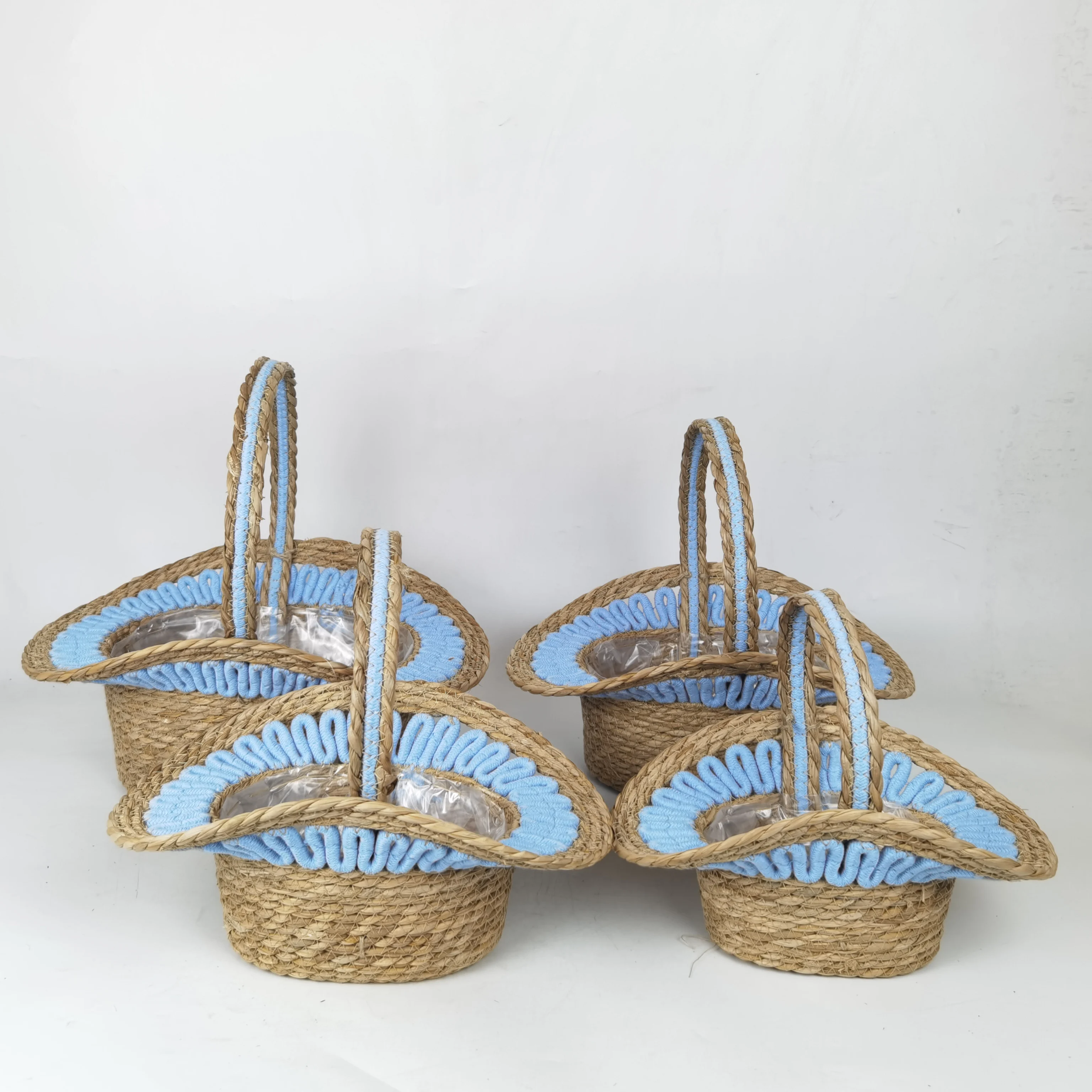 Easter Storage Basket Wedding Flower Handwoven Straw Seagrass Basket with Handle