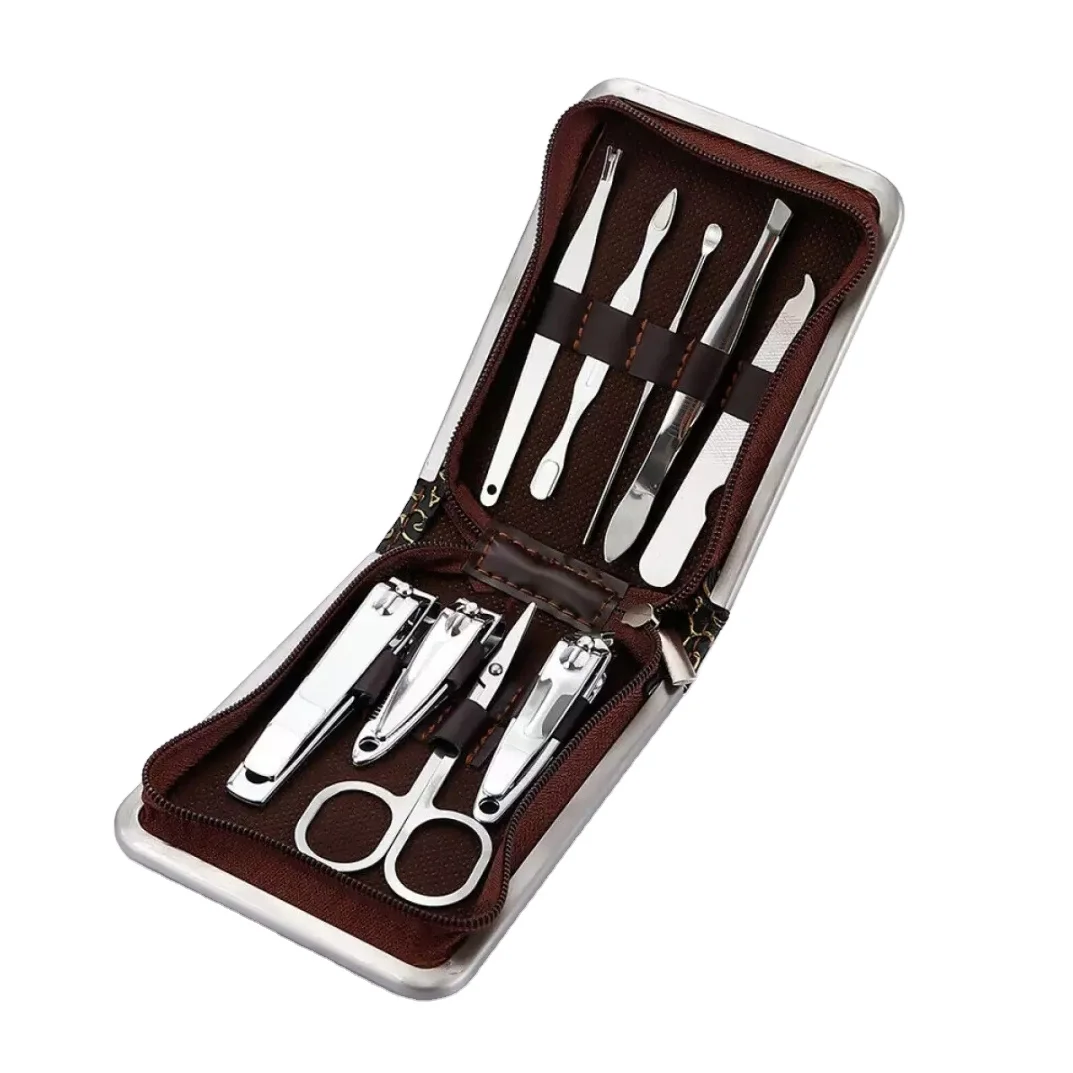 9 Pcs Beauty Tools Set Stainless Steel Nail Scissors, Clippers, Cutters, Files, Pushers, Cleaners & Tweezers Manicure Kits