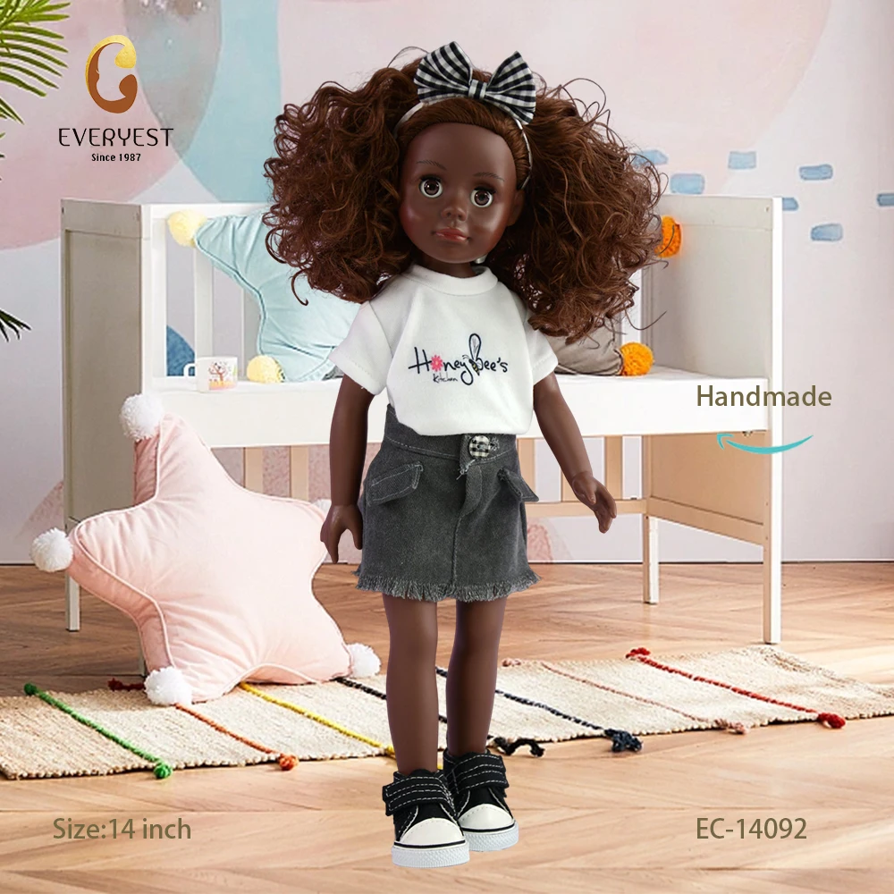 Vinyl African American Baby Doll with Curly Hair Head for Braiding Black Fashion Box Packing Unisex Educational Lovely Doll Toy