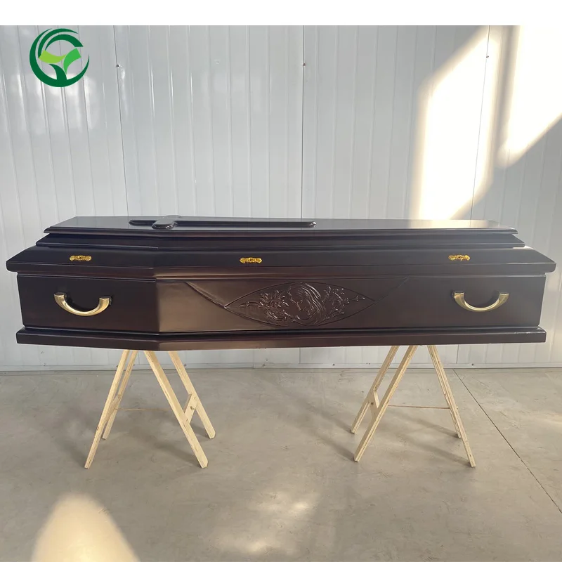 Wholesale Price Italy Funeral Coffin Casket European Style Romania Paulownia Wood Coffin with Carving Virgin Maria