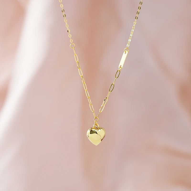 AU750 10k 14k 18k solid gold jewelry necklace chain OEM ODM custom love pendant Gift Party Wedding women heart 18k Gold necklace