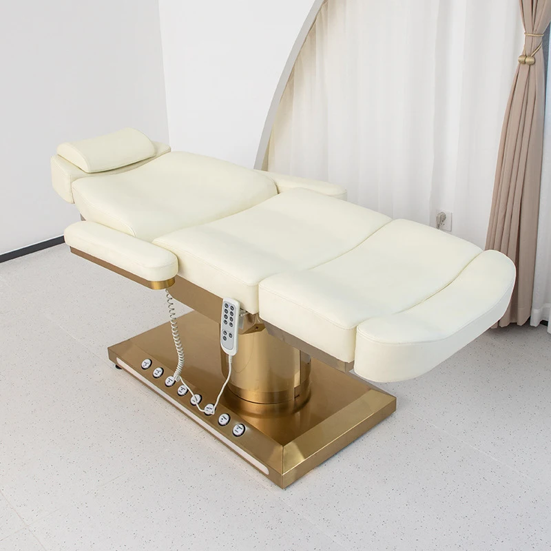 NEW Arrival 4 Motors Gold Base Electric Massage Bed Double Control Salon Spa Furniture Facial Beauty Bed With Good Price