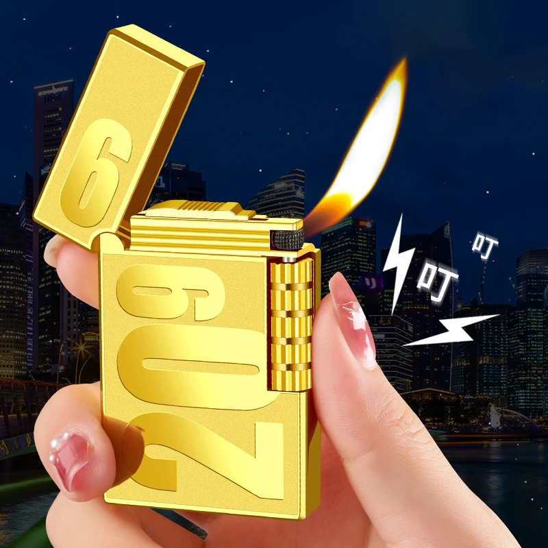 High-grade Inflatable lighter metal gas lighter side slide gold silver 2099 lighter