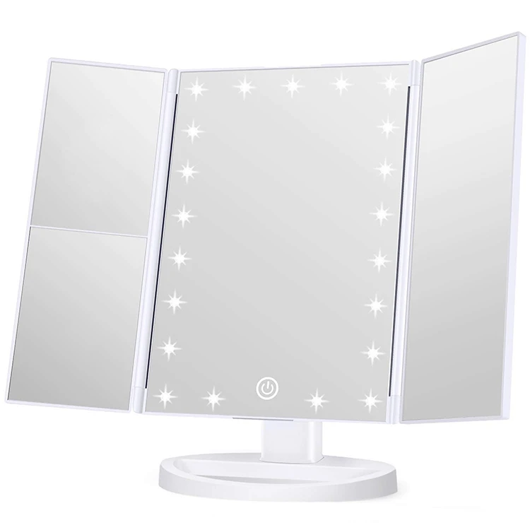 
OEM Service Professional Luminous LED Cosmetic Mirror With Lamp Touch Screen Tabletop Make Up Mirror Folded On Three Sides 