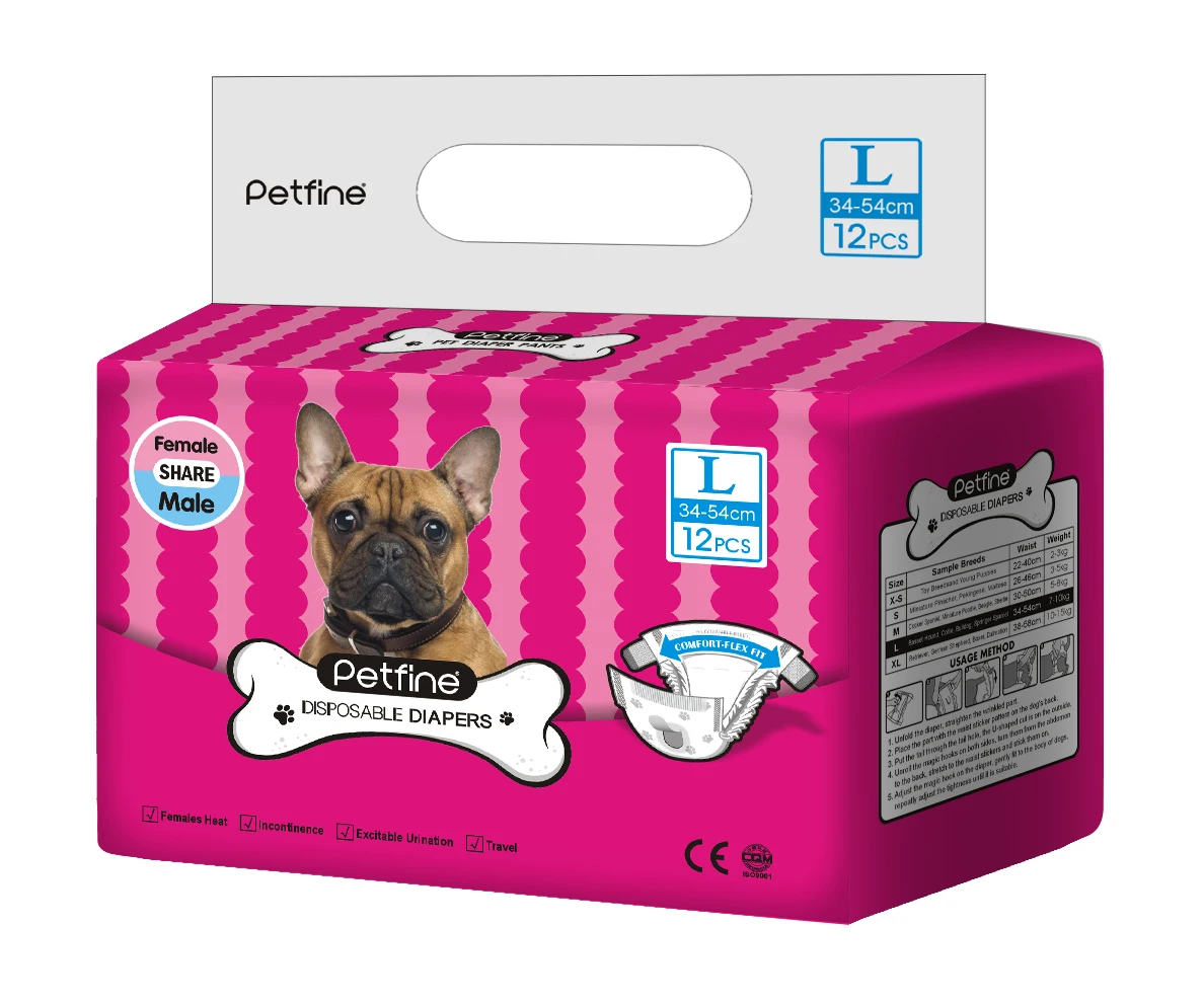 Petfine New Design Disposable Male Share Female Cheap Dog Pamper Absorbent Diapers