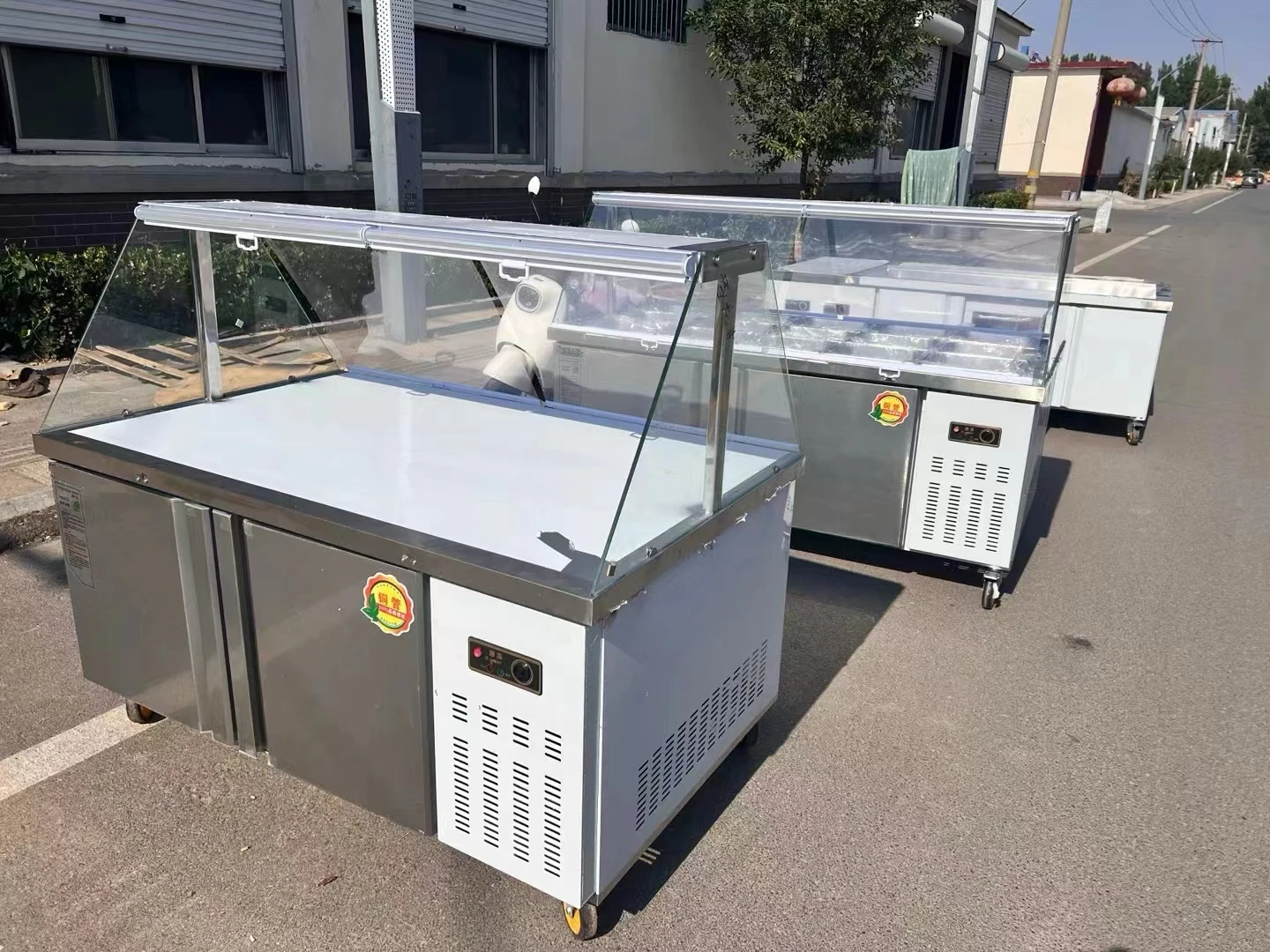 2m Stainless Steel Refrigerated Counters 10-24 Pans Counter Refrigerators Kitchen Salad 220v Compressor Cooling Chiller