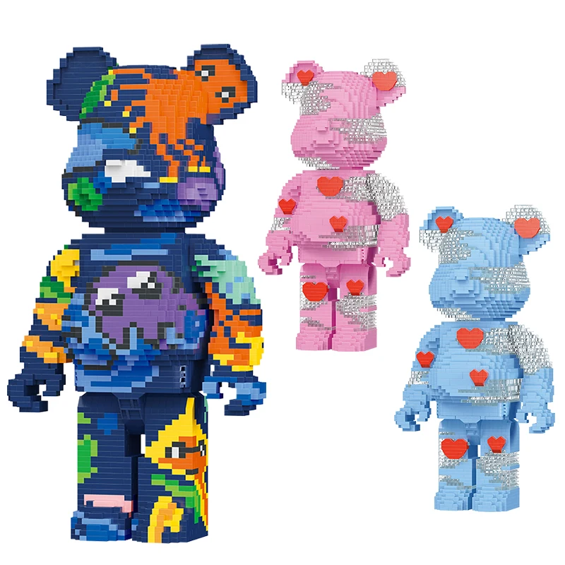 Creative Assembly Toys 29cm 3D Model love Heart Graffiti Building Blocks Bears DIY Bearbrick Micro for Birthday Gifts