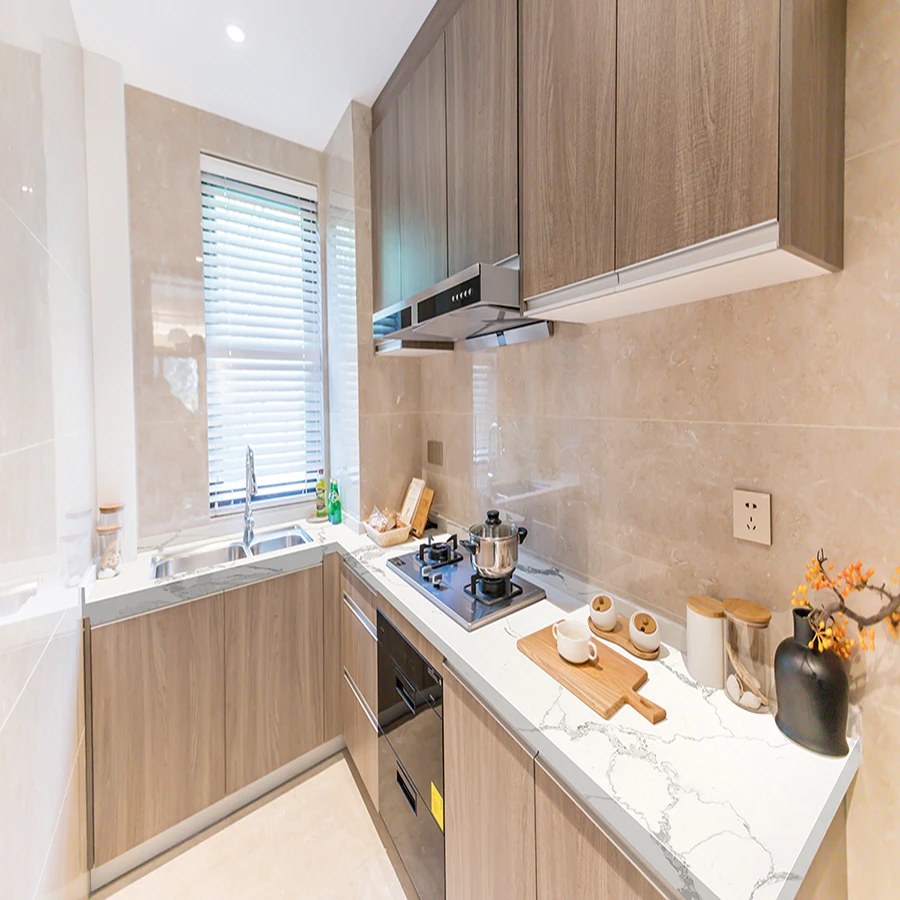 Quartz Stone Slab Kitchen Countertop Black with White Veins