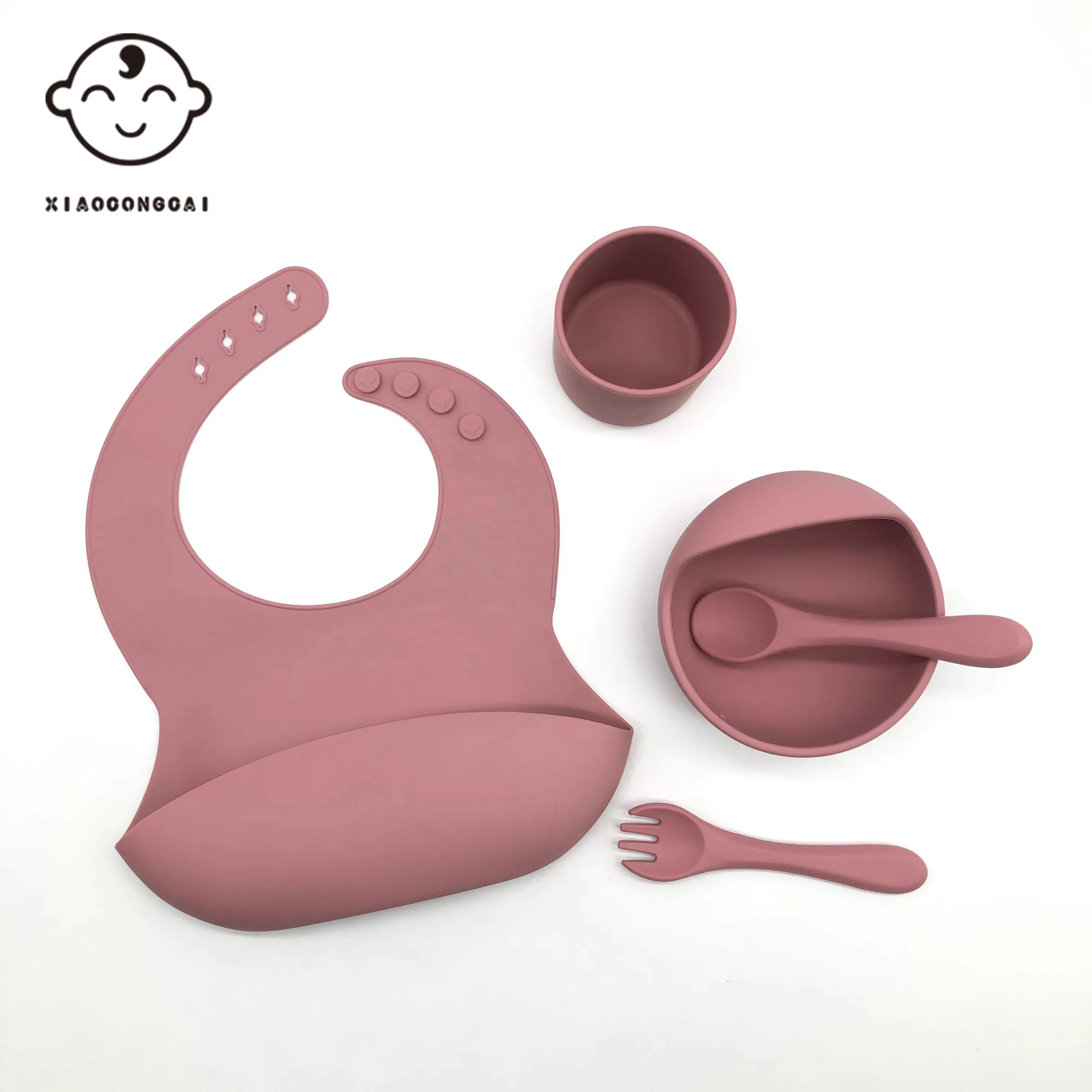 Soft Silicone Toddler Snack Dinnerware Baby Silicone bowl Suction Feeding Food Baby Silicone Bib Bowl with Spoon Set