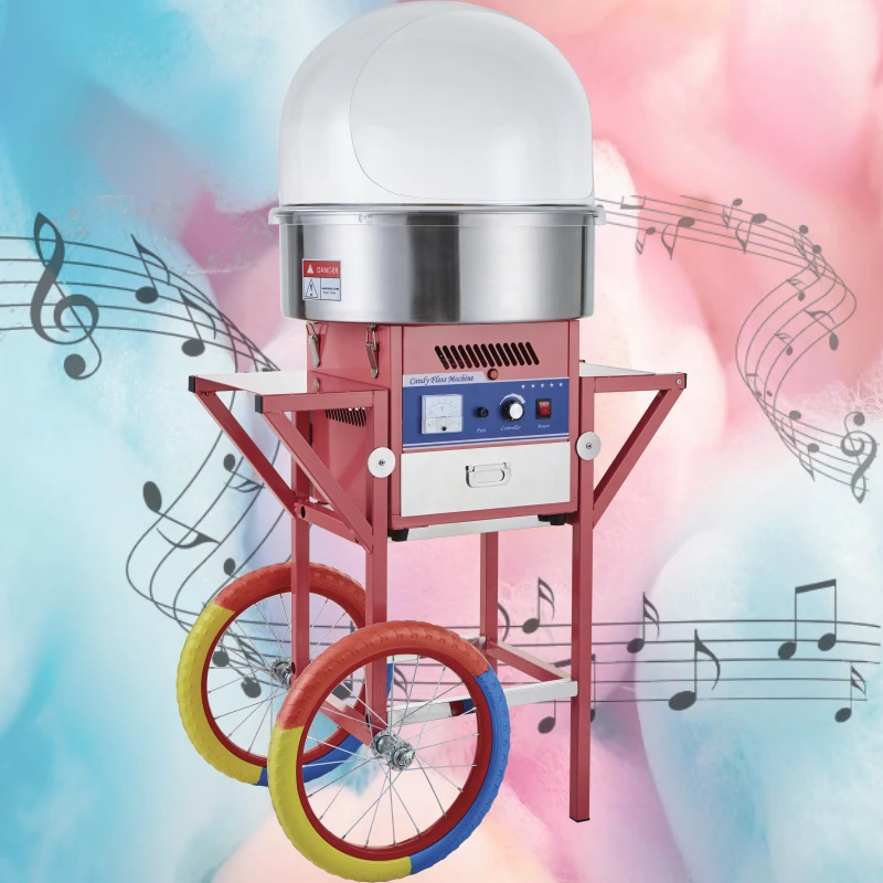 Factory Price Easy Clean Food Grade Stainless Steel 52cm Container Cotton Candy Machine with Car and Cover