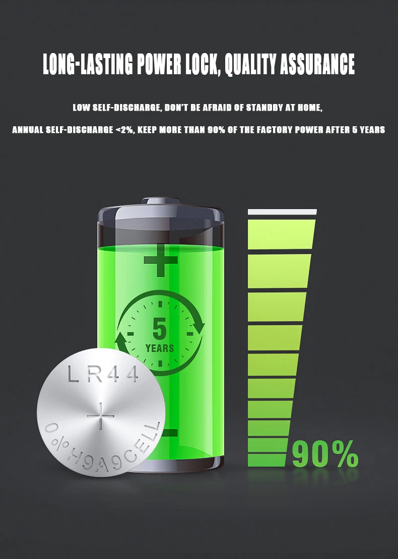 Mercury Free Environmental AG13 Lr 44 1.5V Non Rechargeable Alkaline Button Cell Lr44 battery For Watch Night Light