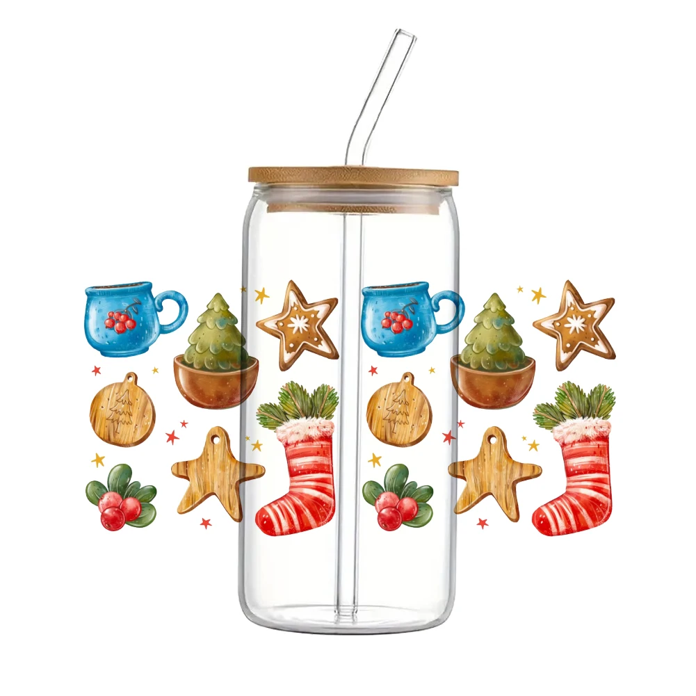 Christmas pattern Printed UV DTF Transfers Stickers 16oz Cup Wraps custom wraps and decals For DIY Glass Ceramic Cup sticker