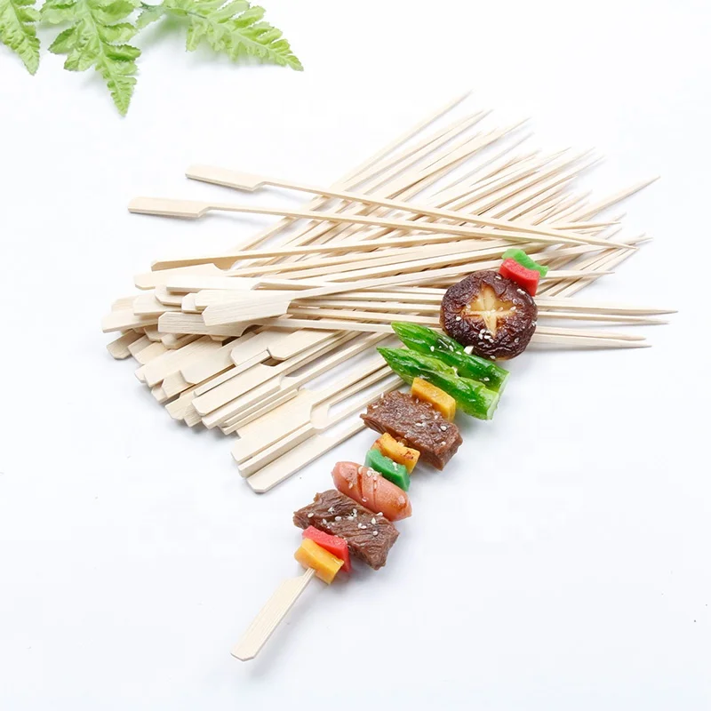 Eco-friendly BBQ Bamboo Skewers Disposable Natural Round and Flat Fruit Bamboo Sticks