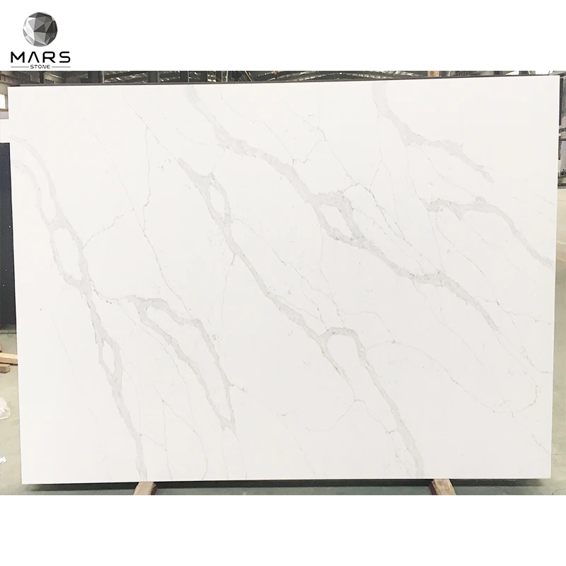 Новый дизайн оптовая цена большие белые кварцевые плиты calacatta для кухонной столешницы