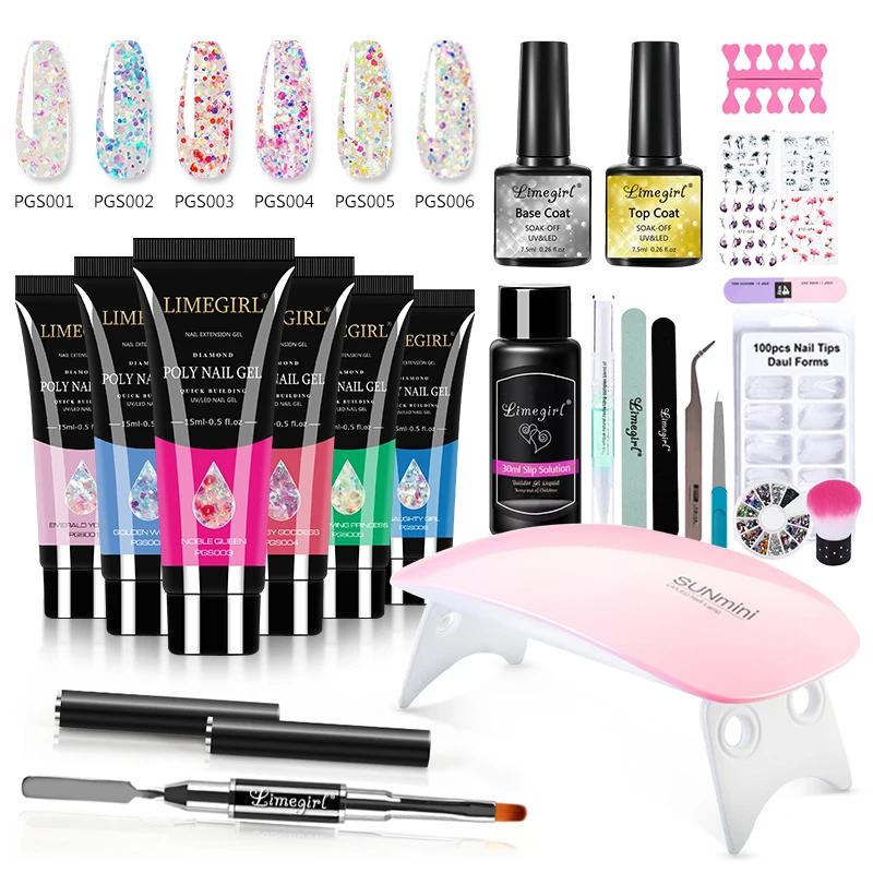Complete Nail Kit Nail Lamp  Manicure Set Kit Poly UV Gel Kit Polish Set Soak-off Nail Art Tools Sets