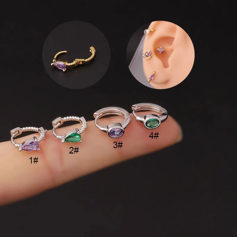 Huggie earring simple design piercing jewelry gold mini purple water drop shaped zircon small hoop twist cartilage piercing