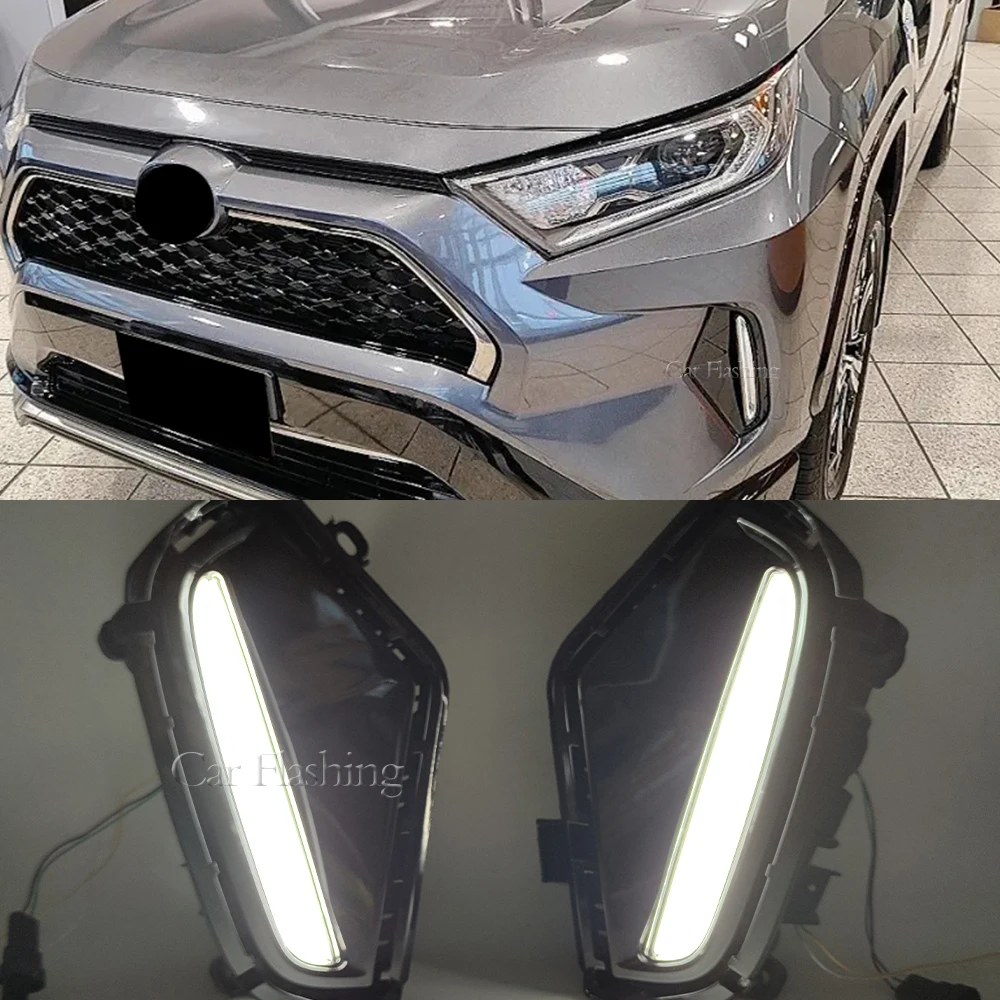 Car DRL For Toyota RAV 4 RAV4 2019 2020 2021 2022 LED blue fog lamp With Yellow Turn Signal style foglights headlights