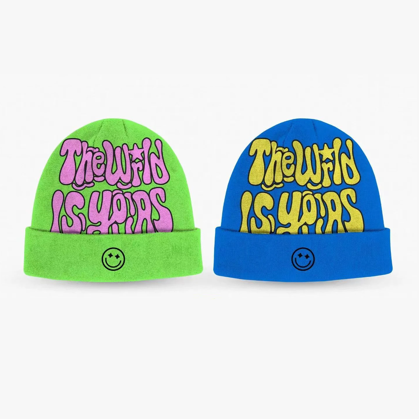 designer embroidered cuffless beanie hat All Over Print acrylic beanie cap Y2K unisex knit jacquard beanies with custom logo