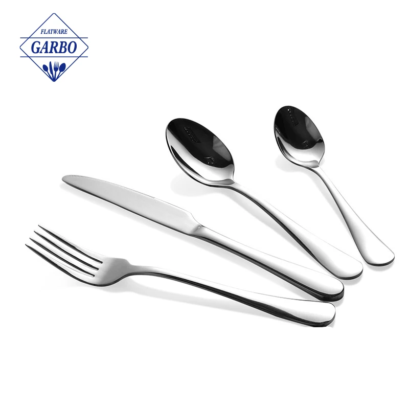 410(13/0) Wholesale restaurant cutlery silver gold cutlery sets stainless steel flatware table knife fork tea spoon for wedding