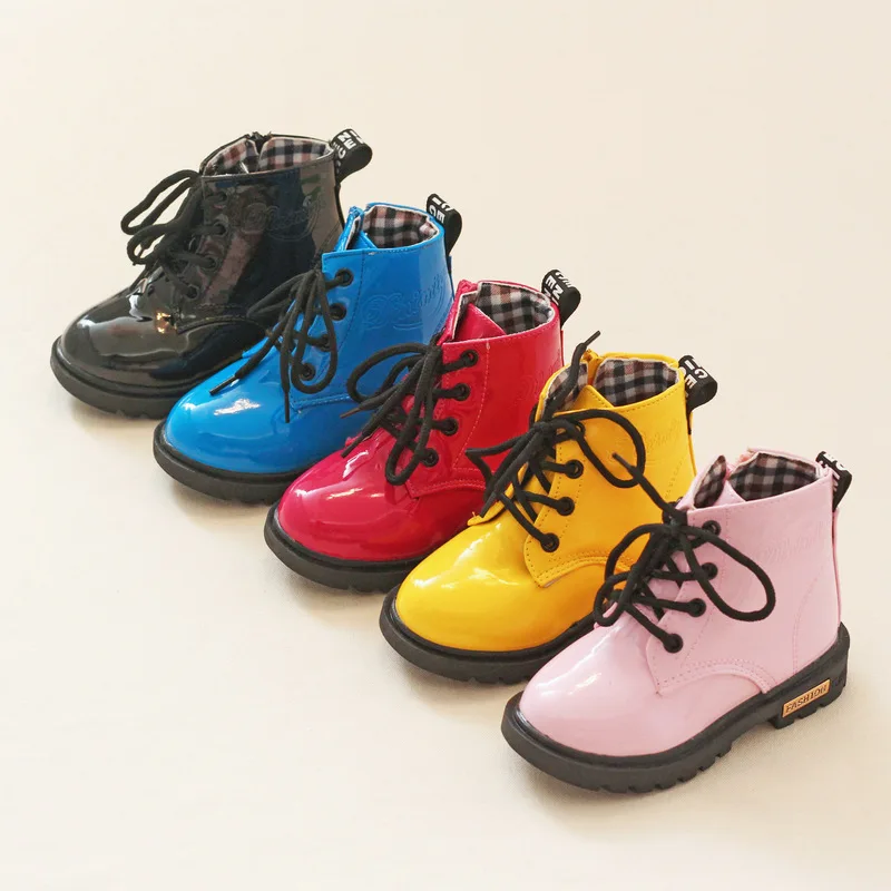 
Mysweeby Manufacturer vintage PU solid color Autumn Winter children fashion boys girls waterproof Martin Rain Boots kids shoes 