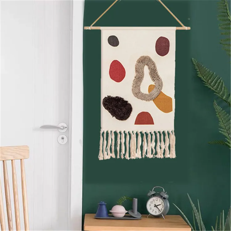 Woven Wall Hanging, Handmade Bohemian Fringe Tassel Banner, Cotton Tapestry 50*70cm