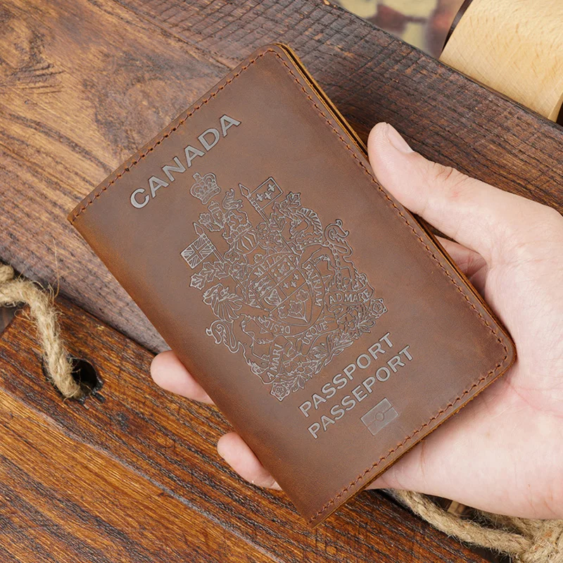 Many Color Stock Crazy Horse Leather Canada Passport Holder Genuine Leather Passport Cover Case for Men Women