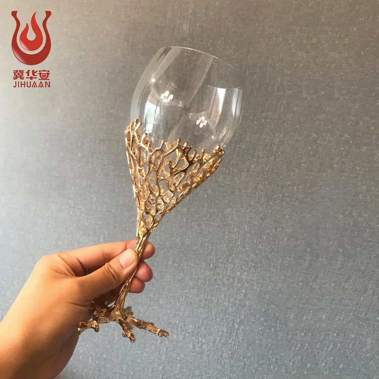High quality  Borosilicate  Cheap strong coral branch wine glass  Wedding party high heel transparent goblet red wine cup
