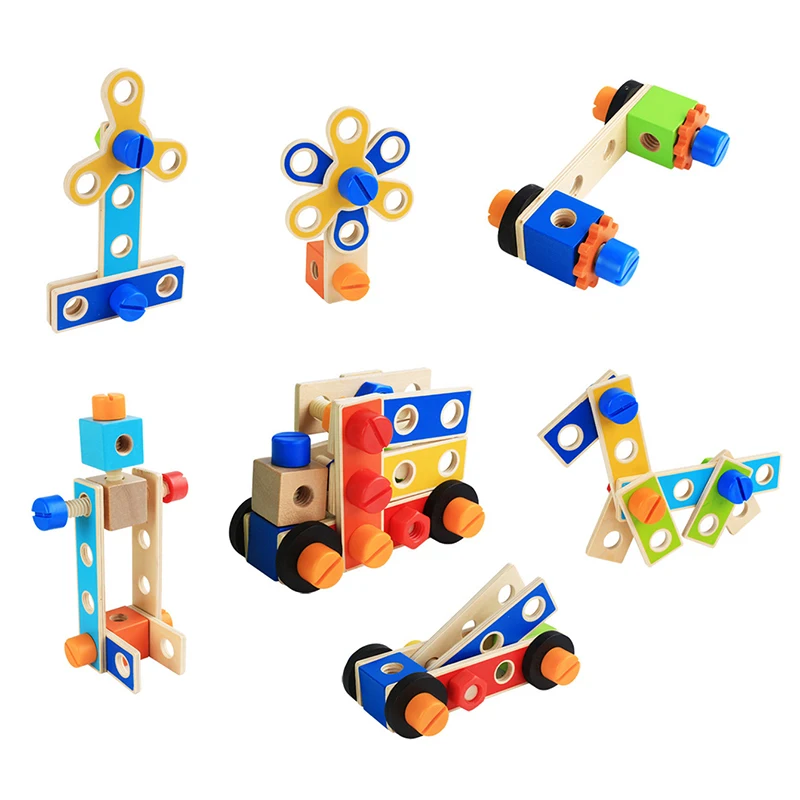 BunnyHi YZ002 Wooden Tool Workbench Toy Play Creative Building Set Wooden Tool Kit Wooden Construction Toy for Kids Toddlers