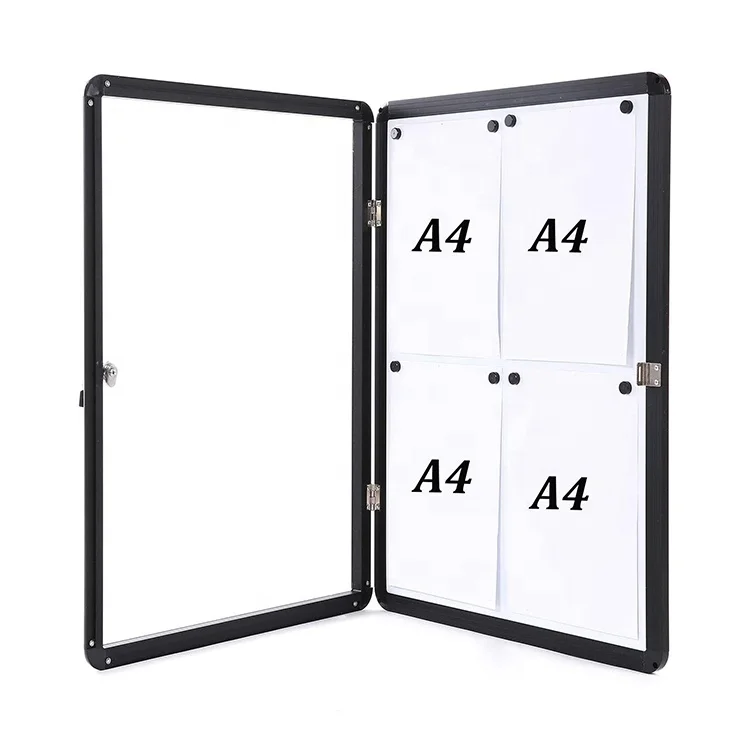 
Shatterproof acrylic door bulletin board whiteboard showcase black aluminium frame wall mount lockable notice board 