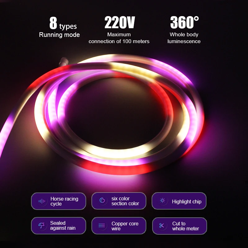 Смарт-светодиодная лента RGB с IC magic пиксельной светодиодной неоновой полоской водонепроницаемая круглая веревка 360 градусов гибкая светодиодная для бега