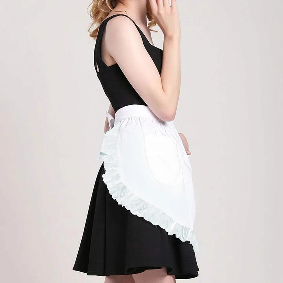 Fashion Cute White Cotton Apron Coffee Shop Waist Apron Kitchen Restaurant Work  Bow Lace Cooking Apron